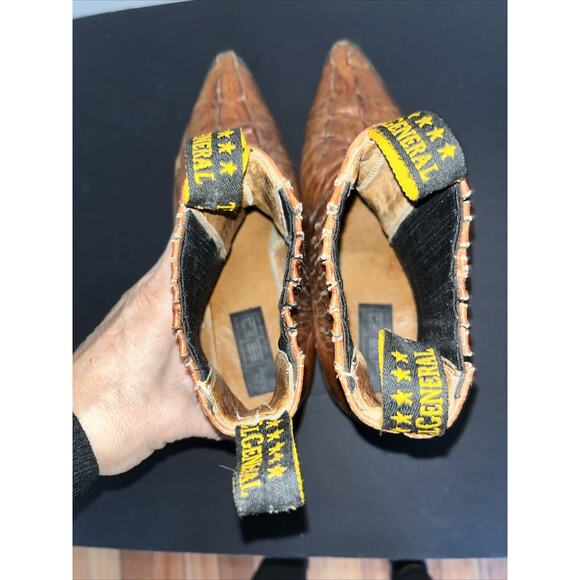 El General‎ Mens 10M Brown Alligator Print Leather Ankle Cowboy 7" Shaft Boots - Picture 7 of 8